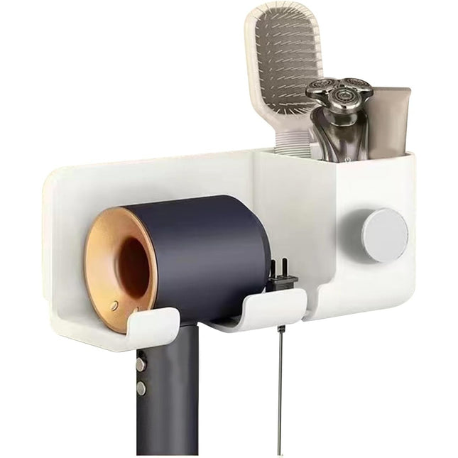 Suport de Baie, pentru Uscator de Par, cu Organizator Dublu, din Plastic, Aplicare cu Suport Adeziv