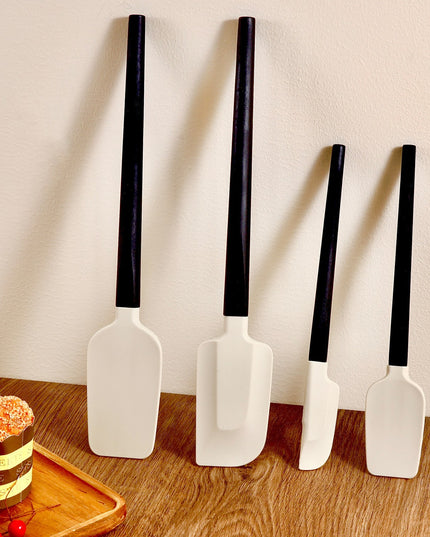 Ustensile de Bucatarie, din 4 bucati, din Silicon si Lemn, Spatule de Diferite Dimensiuni, Termo rezistente, Antiaderente, Instrument de Amestecat in Bucatarie