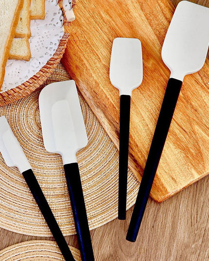 Ustensile de Bucatarie, din 4 bucati, din Silicon si Lemn, Spatule de Diferite Dimensiuni, Termo rezistente, Antiaderente, Instrument de Amestecat in Bucatarie