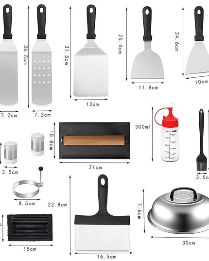 Ustensile pentru Gratar, din 17 Ustensile pentru Gratar cu Preparare de tip Plita, Ustensile din Otel Inoxidabil cu Manere din Plastic PP, cu Geanta