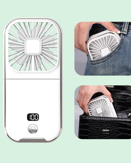 Ventilator Portabil 1, de Mana, de Gat, de Birou,3 Trepte de Viteza, Incarcare USB, Pliabil, Afisaj Digital, Suport Telefon