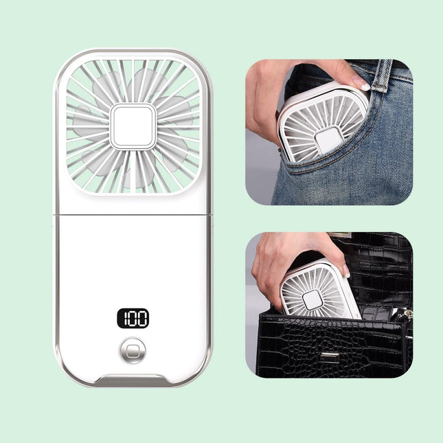 Ventilator Portabil 1, de Mana, de Gat, de Birou,3 Trepte de Viteza, Incarcare USB, Pliabil, Afisaj Digital, Suport Telefon