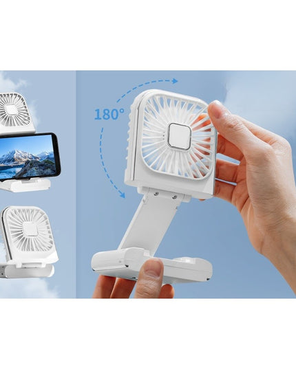 Ventilator Portabil 1, de Mana, de Gat, de Birou,3 Trepte de Viteza, Incarcare USB, Pliabil, Afisaj Digital, Suport Telefon