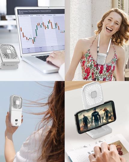 Ventilator Portabil 1, de Mana, de Gat, de Birou,3 Trepte de Viteza, Incarcare USB, Pliabil, Afisaj Digital, Suport Telefon