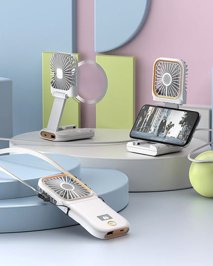 Ventilator Portabil 1, de Mana, de Gat, de Birou,3 Trepte de Viteza, Incarcare USB, Pliabil, Afisaj Digital, Suport Telefon