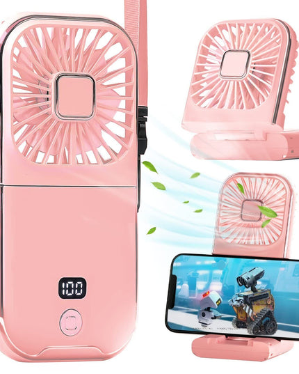 Ventilator Portabil 1, de Mana, de Gat, de Birou,3 Trepte de Viteza, Incarcare USB, Pliabil, Afisaj Digital, Suport Telefon