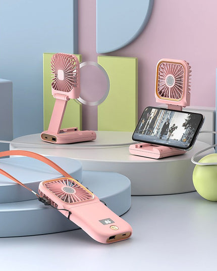 Ventilator Portabil 1, de Mana, de Gat, de Birou,3 Trepte de Viteza, Incarcare USB, Pliabil, Afisaj Digital, Suport Telefon