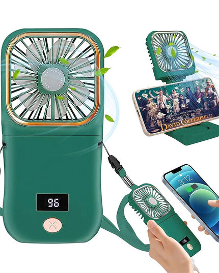 Ventilator Portabil 1, de Mana, de Gat, de Birou,3 Trepte de Viteza, Incarcare USB, Pliabil, Afisaj Digital, Suport Telefon