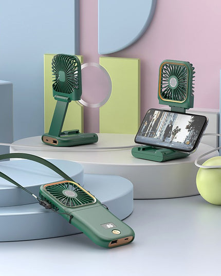 Ventilator Portabil 1, de Mana, de Gat, de Birou,3 Trepte de Viteza, Incarcare USB, Pliabil, Afisaj Digital, Suport Telefon