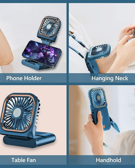 Ventilator Portabil 1, de Mana, de Gat, de Birou,3 Trepte de Viteza, Incarcare USB, Pliabil, Afisaj Digital, Suport Telefon