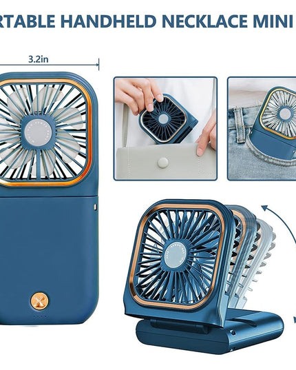 Ventilator Portabil 1, de Mana, de Gat, de Birou,3 Trepte de Viteza, Incarcare USB, Pliabil, Afisaj Digital, Suport Telefon