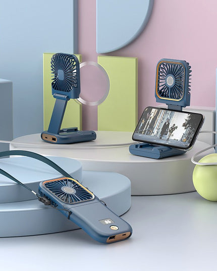 Ventilator Portabil 1, de Mana, de Gat, de Birou,3 Trepte de Viteza, Incarcare USB, Pliabil, Afisaj Digital, Suport Telefon