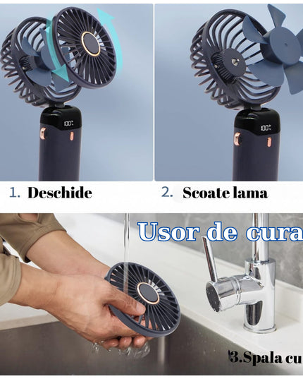 Ventilator Ultra Portabil cu Aromaterapie, 1, de Mana, de Birou, de Gat, 5 Trepte de Viteza, Incarcare USB, Autonomie 12h, Pliabil, cu Ecran LCD