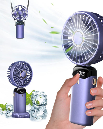 Ventilator Ultra Portabil cu Aromaterapie, 1, de Mana, de Birou, de Gat, 5 Trepte de Viteza, Incarcare USB, Autonomie 12h, Pliabil, cu Ecran LCD