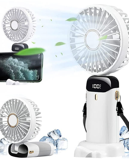 Ventilator Ultra Portabil cu Aromaterapie, 1, de Mana, de Birou, de Gat, 5 Trepte de Viteza, Incarcare USB, Autonomie 12h, Pliabil, cu Ecran LCD