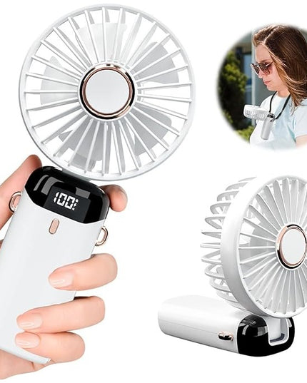 Ventilator Ultra Portabil cu Aromaterapie, 1, de Mana, de Birou, de Gat, 5 Trepte de Viteza, Incarcare USB, Autonomie 12h, Pliabil, cu Ecran LCD