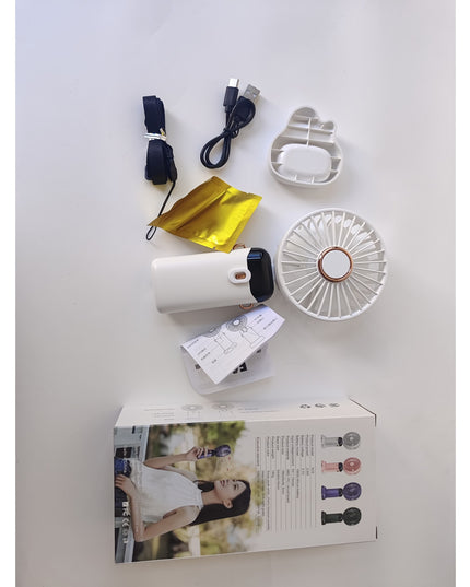 Ventilator Ultra Portabil cu Aromaterapie, 1, de Mana, de Birou, de Gat, 5 Trepte de Viteza, Incarcare USB, Autonomie 12h, Pliabil, cu Ecran LCD