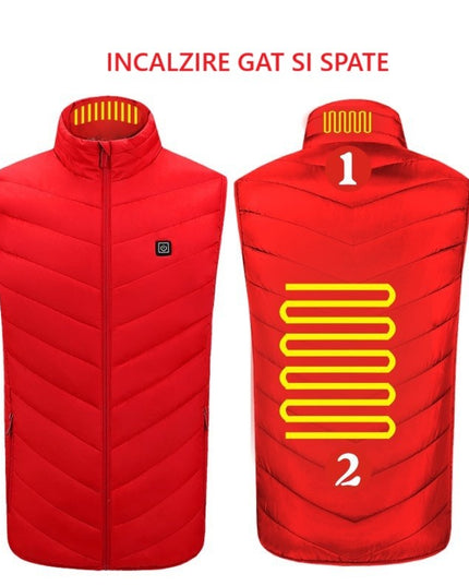 Vesta cu Incalzire, Unisex, 2 Zone de Incalzire, Umplutura Bumbac, 3 Trepte de Temperatura, Incarcare USB