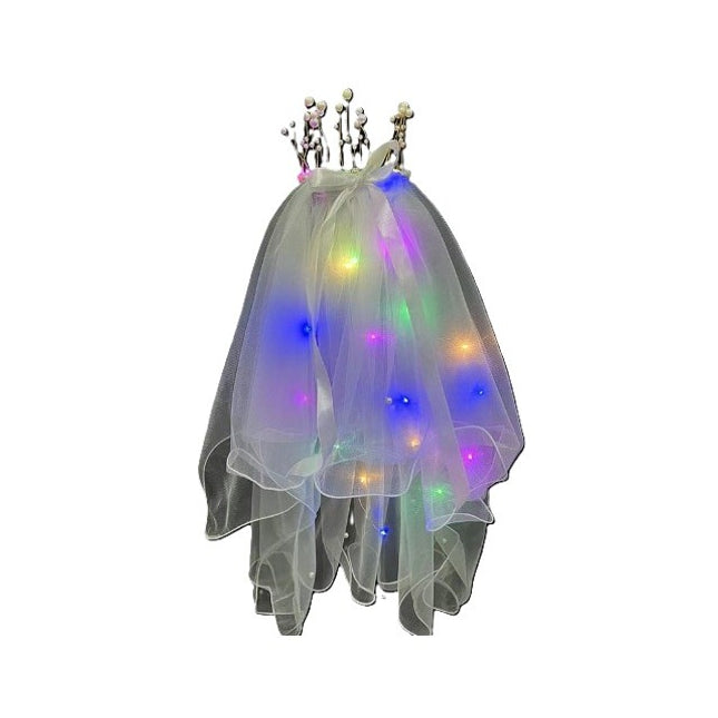 Voal Luminos cu Coronita, Lumina Multicolora, pentru Serbari Copii, Petrecerea Burlacitelor, Marime universala, Lumina LED