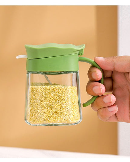 Recipient Condimente, din Stilca, 180 ml, cu Maner si Lingurita,Capac Ondulat