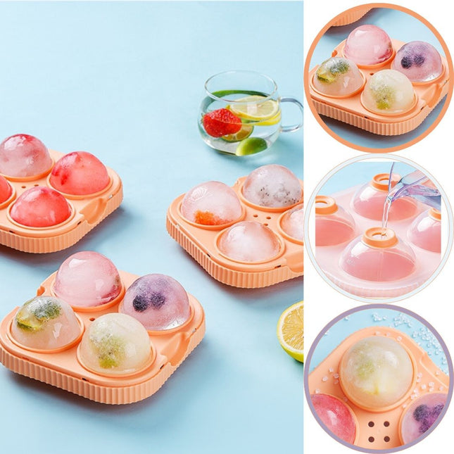 Forma Sfere de Gheata pentru Wiskey si Cocktail-uri 4 Sfere, Material Plastic/Silicon Alimentar, Diametru , cu Orificiu Tip Palnie pentru Umplere