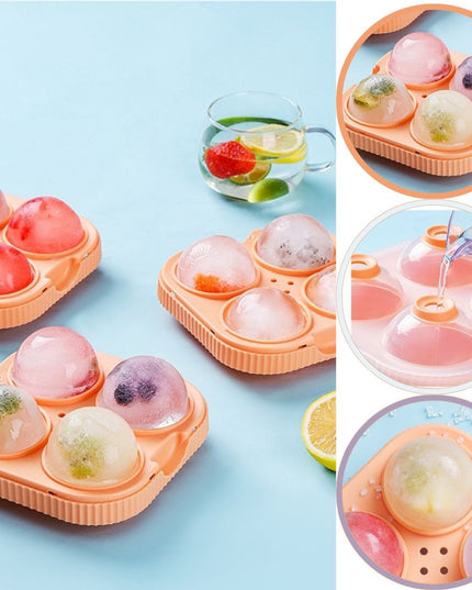 Forma Sfere de Gheata pentru Wiskey si Cocktail-uri 4 Sfere, Material Plastic/Silicon Alimentar, Diametru , cu Orificiu Tip Palnie pentru Umplere