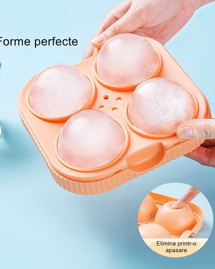 Forma Sfere de Gheata pentru Wiskey si Cocktail-uri 4 Sfere, Material Plastic/Silicon Alimentar, Diametru , cu Orificiu Tip Palnie pentru Umplere