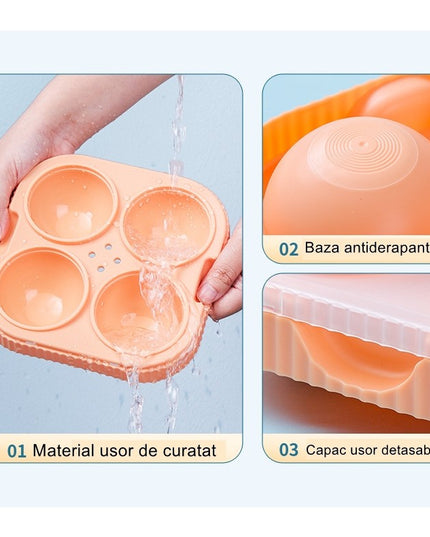 Forma Sfere de Gheata pentru Wiskey si Cocktail-uri 4 Sfere, Material Plastic/Silicon Alimentar, Diametru , cu Orificiu Tip Palnie pentru Umplere