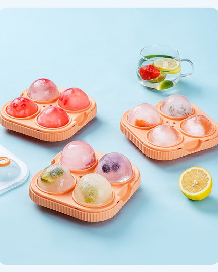 Forma Sfere de Gheata pentru Wiskey si Cocktail-uri 4 Sfere, Material Plastic/Silicon Alimentar, Diametru , cu Orificiu Tip Palnie pentru Umplere