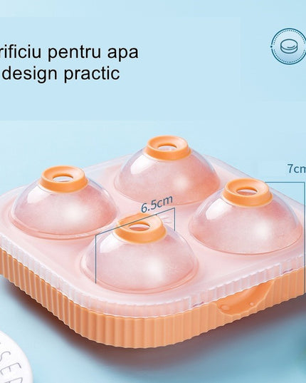 Forma Sfere de Gheata pentru Wiskey si Cocktail-uri 4 Sfere, Material Plastic/Silicon Alimentar, Diametru , cu Orificiu Tip Palnie pentru Umplere