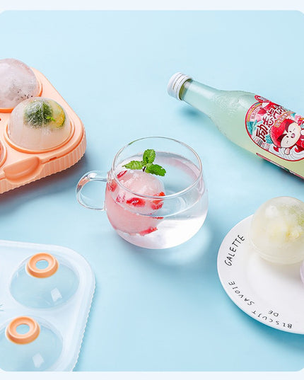 Forma Sfere de Gheata pentru Wiskey si Cocktail-uri 4 Sfere, Material Plastic/Silicon Alimentar, Diametru , cu Orificiu Tip Palnie pentru Umplere