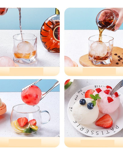 Forma Sfere de Gheata pentru Wiskey si Cocktail-uri 4 Sfere, Material Plastic/Silicon Alimentar, Diametru , cu Orificiu Tip Palnie pentru Umplere