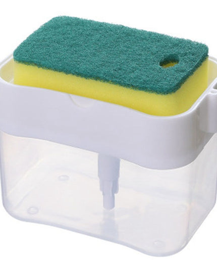 Dozator Dispenser 2 in 1 pentru Detergent Lichid de Vase sau pentru Obiecte Sanitare cu Suport pentru Burete de Bucatarie ,14 x 10.5 x 10 cm, capacitate 380 ml