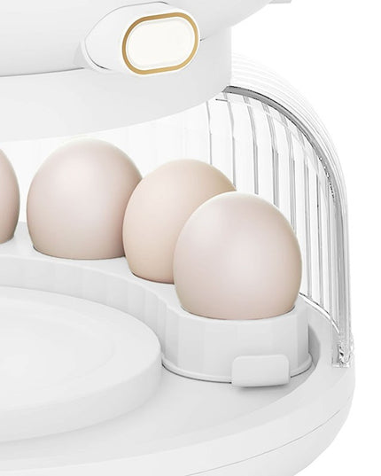 Dozator etajat de cereale rotativ 360, 6 compartimente, capacitate 10L, cofrag special pentru oua, vas pentru scurgerea cerealelor