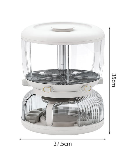 Dozator etajat de cereale rotativ 360, 6 compartimente, capacitate 10L, cofrag special pentru oua, vas pentru scurgerea cerealelor