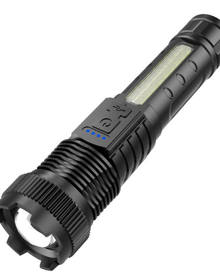 Lanterna LED Telescopica, Incarcare USB, Raza 200 m, 100W, 2 Surse de Lumina, 1200 mAh, Model P50, 16 x 3.8 x 3 cm