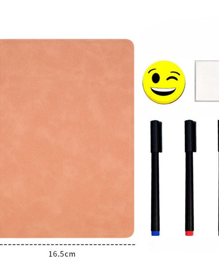 Agenda A5 Reutilizabila cu Pagini Tip Tabla, Agenda Pagini Albe cu Stergere Uscata, 3 Markere, 1 Burete și 1 Laveta de sters, Portabila,Coperta Piele