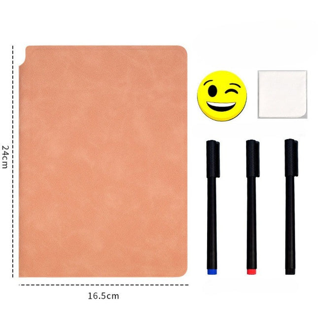 Agenda A5 Reutilizabila cu Pagini Tip Tabla, Agenda Pagini Albe cu Stergere Uscata, 3 Markere, 1 Burete și 1 Laveta de sters, Portabila,Coperta Piele