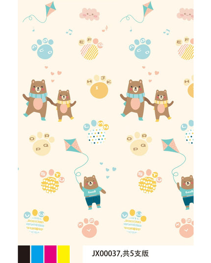 Covoras pentru Copii, cu 2 Fete, Model Zmeu/Ursi, din XPE+PE, Impermeabil, Antiderapant, Protectie Termica, +3 Luni, Pliabil